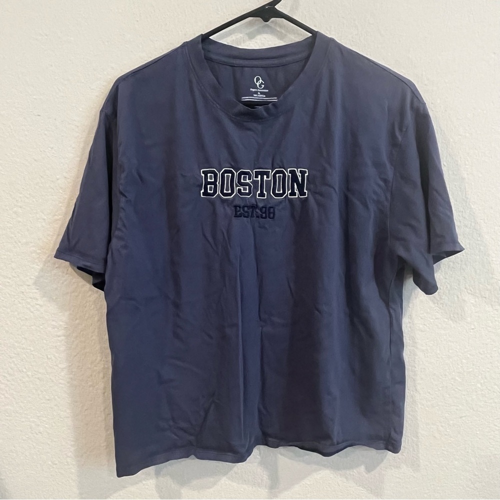 Organic Generation blue embroidered Boston cropped tshirt size X-Large